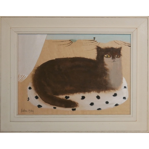 411 - MARY FEDDEN, R.A. BRITISH, 1915 - 2012, WATERCOLOUR
Reclining cat, signed lower left corner ‘Fedden ... 