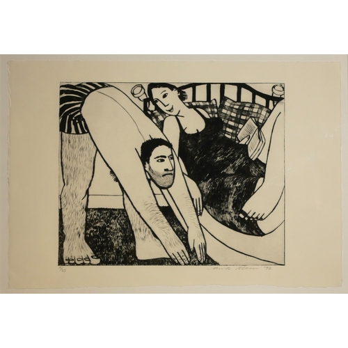 416 - ANITA KLEIN, AUSTRALIAN, B. 1960, LIMITED EDITION (11/25) ORIGINAL DRYPOINT 
Titled ‘Nige does his E... 