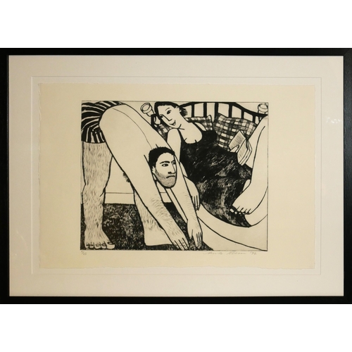 416 - ANITA KLEIN, AUSTRALIAN, B. 1960, LIMITED EDITION (11/25) ORIGINAL DRYPOINT 
Titled ‘Nige does his E... 