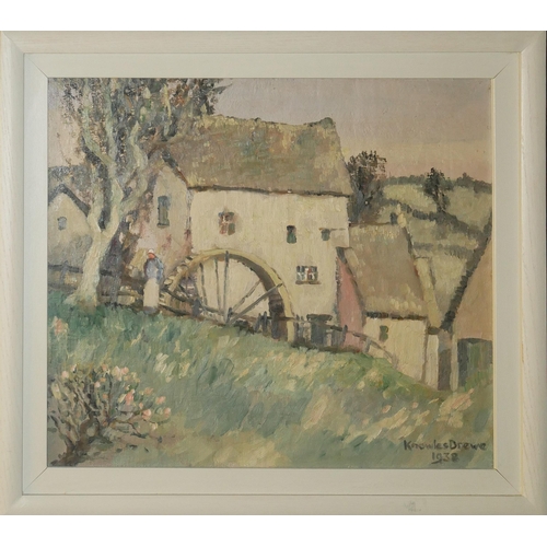 429 - REGINALD FRANK KNOWLES-DREWE, 1878 - 1983, OIL ON CANVAS
Titled ‘Lydstone Mill’, 1938, signed and da... 