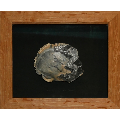 430 - ANNE DESMET, COLLAGE ON SEASHELL 
Titled ‘Coastline’, 2003, signed below, dated verso, framed and gl... 