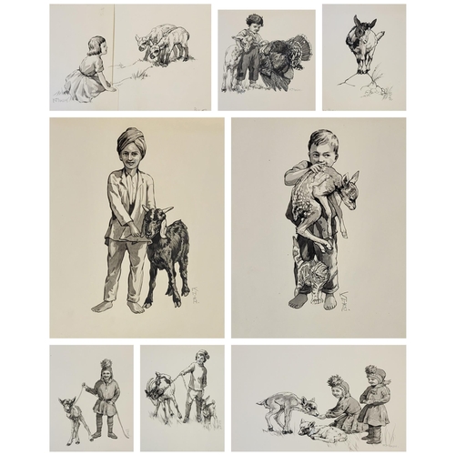 432 - KAY NIXON, BRITISH, 1895 - 1988, WASHED MONOCHROME
A collection of eight studies of farm animals and... 