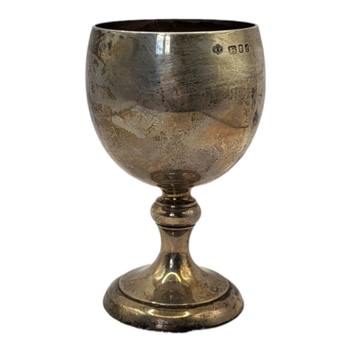 72 - A MID CENTURY SILVER PRESENTATION GOBLET
Engraver Motorcycle Trial 1961, hallmarked London, 1959.
(a... 