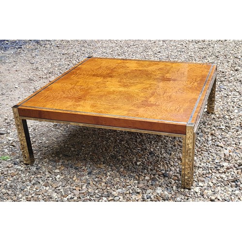 518 - ATT. TO RENATO ZEVI, A STYLISH MID CENTURY  ITALIAN BURR AND FIGURED WALNUT COFFEE TABLE
With brass ... 