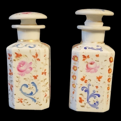 161 - A PAIR OF 19TH CENTURY FRENCH PORCELAIN SCENT BOTTLES
Octagonal form, with floral decoration
(approx... 