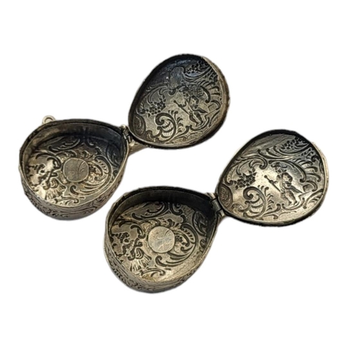 24 - TWO EARLY 20TH CENTURY SILVER NOVELTY MANDOLIN PILL BOXES
Having a hinged compartment to rear and em... 