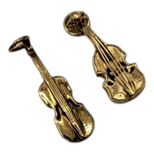 32 - TWO VINTAGE 9CT GOLD 'VIOLIN' CHARMS
Each having a hanging bale.
(approx 2cm)
 
Condition: good