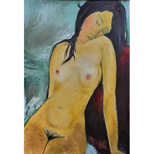 421 - FOLLOWER OF AMEDEO MODIGLIANI, 1884 - 1920, OIL ON CANVAS 
Portrait, ,titled 'Seated Female', signed... 