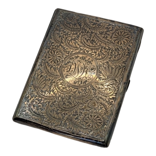 5 - A VICTORIAN SILVER RECTANGULAR CARD CASE
With engraved scrolled decoration and fitted silk interior,... 