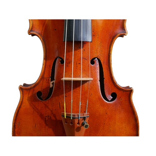 397 - AN EARLY MID 19TH CENTURY FRENCH VIOLIN
Indecipherable internal label, colour, orange oily, one piec... 