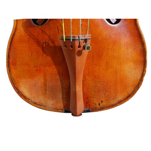 397 - AN EARLY MID 19TH CENTURY FRENCH VIOLIN
Indecipherable internal label, colour, orange oily, one piec... 