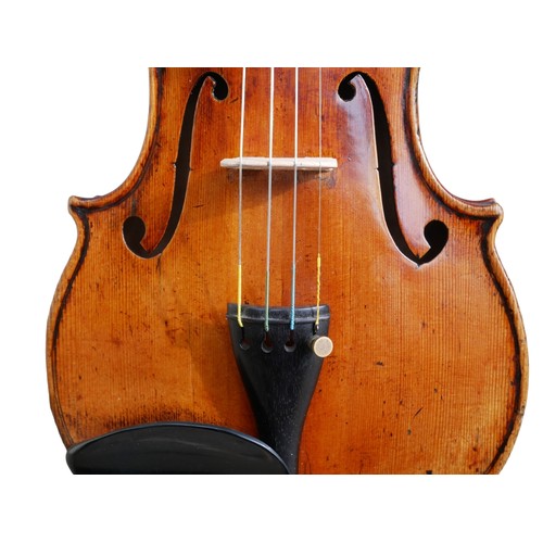 398 - AN EARLY/MID 19TH CENTURY FRENCH ? VIOLIN
Unlabelled, model Guarneri, colour orange.
(length of back... 