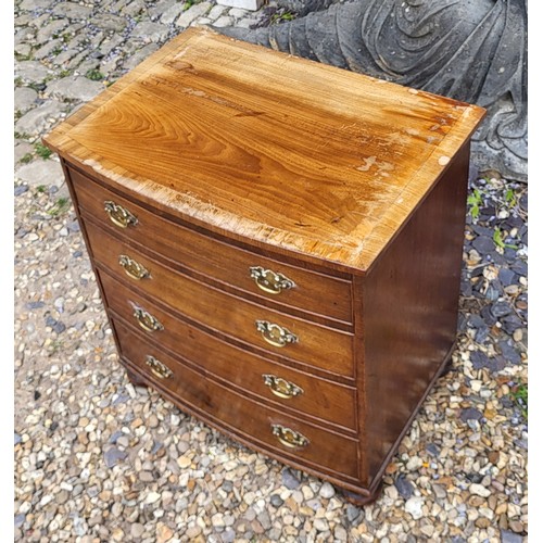 507 - A 19TH CENTURY MAHOGANY BOW- FRONTED COMMODE
The hinged lid and brass handle escutcheons, terminatin... 