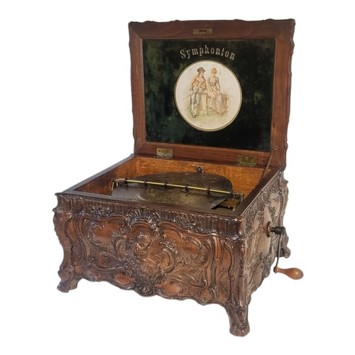 203 - SCHUTZ MARKE OF GERMANY, SYMPHONION DISC MUSIC BOX
Contained in a walnut Rococo style carved case, t... 