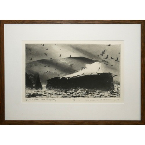 451 - NORMAN ACKROYD, BN 1938, A BLACK AND WHITE ETCHING
Titled 'Barra Head from Mingulay 2018', coastal v... 