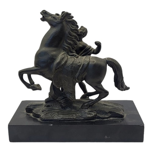 200 - AFTER GUILLAUME COUSTOU, 1677 - 1746, A 20TH CENTURY BRONZE SCULPTURE OF A MARLEY HORSE WITH TRAINER... 