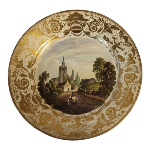 209 - AN 18TH CENTURY DERBY TOPOGRAPHICAL PORCELAIN CABINET PLATE
Centrally enamelled with a view near Lem... 