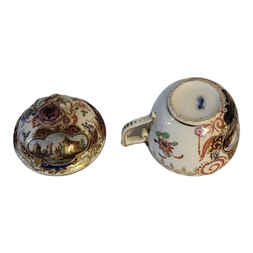 210 - MEISSEN, AN 18TH CENTURY MINIATURE HARD PASTE PORCELAIN CUSTARD CUP AND COVER
Designed after Johann ... 