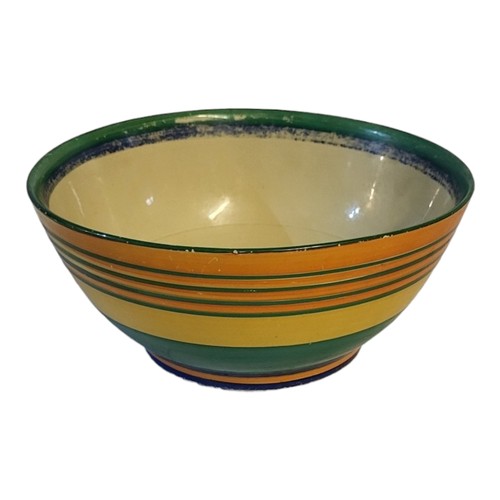 211 - CLARICE CLIFF OR NEWPORT POTTERY ART DECO BOWL OF CIRCULAR FORM
Exterior painted in coloured enamels... 