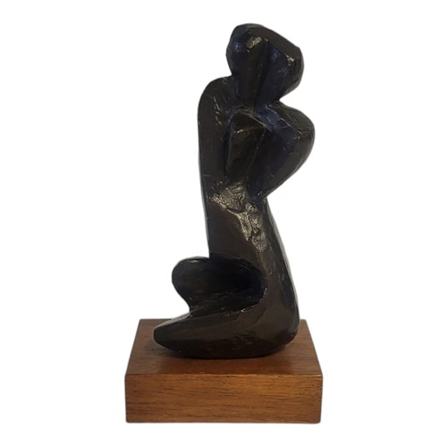 220 - AFTER HENRY MOORE, PATINATED BRONZE FIGURE OF A CROUCHING FEMALE
Impressed Artist monogram ‘J/D’, no... 