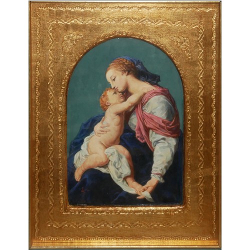 414 - AFTER ANDREA SOLARI, 1460 - 1524, A PAIR OF 20TH CENTURY OILS ON PANEL 
‘Madonna with the Green Cush... 