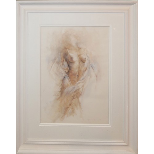 446 - GARY BENFIELD, A 20TH CENTURY MIXED MEDIA FEMALE STUDY
Torso portrait, wearing fine robes, signed in... 