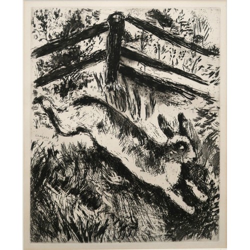 453 - MARC CHAGALL, FRANCO-RUSSIAN, 1887 - 1985, LITHOGRAPH
Titled ‘The Hare & The Frogs’, signed, framed ... 