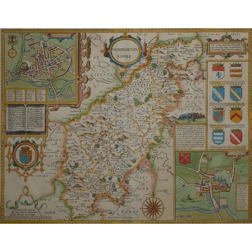 460 - JOHN SPEED, AN 18TH CENTURY HAND COLOURED MAP OF NORTHAMPTONSHIRE
With text to reverse chapter 28 bo... 