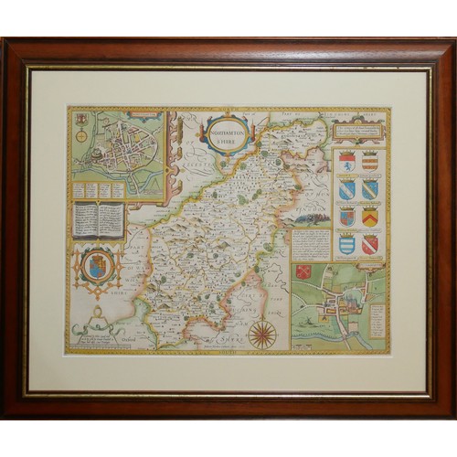 460 - JOHN SPEED, AN 18TH CENTURY HAND COLOURED MAP OF NORTHAMPTONSHIRE
With text to reverse chapter 28 bo... 