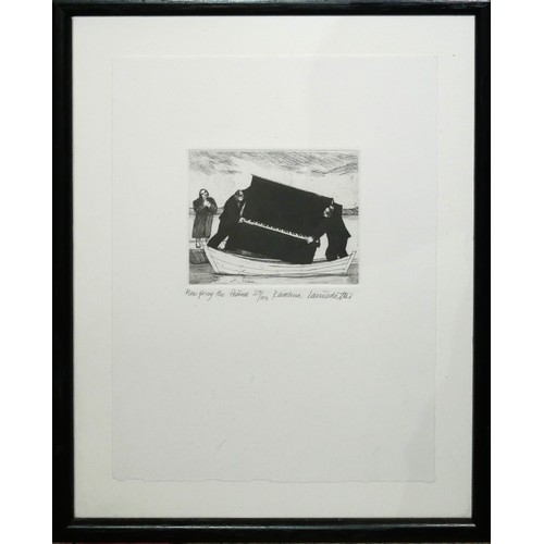 461 - KAROLINA LARUSDOTTIR, ICELANDIC, 1944 - 2019, ETCHING
Titled ‘Men Ferry the Piano’, signed, numbered... 