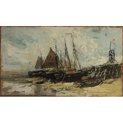 463 - ALFRED T. BASTIEN, FLEMISH, 1873 - 1955, GOUACHE/PAPER
Boats moored on the harbour, signed, framed a... 