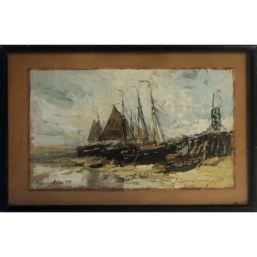 463 - ALFRED T. BASTIEN, FLEMISH, 1873 - 1955, GOUACHE/PAPER
Boats moored on the harbour, signed, framed a... 