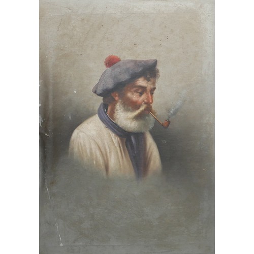 467 - WITHDRAWN A PAIR OF 19TH CENTURY ITALIAN OIL ON CANVAS, PORTRAITS, A GENT SMOKING A PIPE AND A COMPA... 