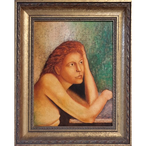 470 - B. ACEVSKI POPO, BN 1057, OIL ON CANVAS 
Titled 'Young Girl Observing', portrait, signed lower right... 