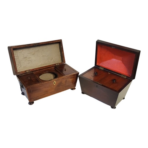 192 - A WILLIAM IV MAHOGANY SARCOPHAGUS SHAPED TEA CADDY, CIRCA 1830
Fitted interior with two lidded canis... 