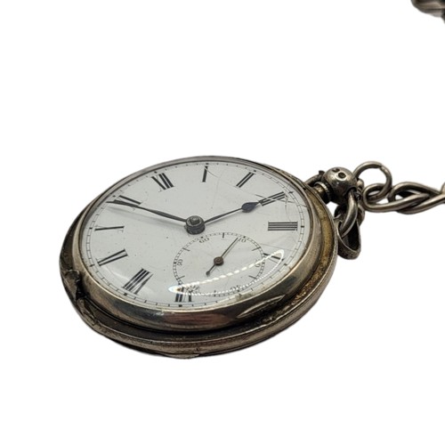 63 - DENT OF LONDON, A VICTORIAN SILVER FULL HUNTER GENTS POCKET WATCH AND ALBERT CHAIN
Having key wind m... 