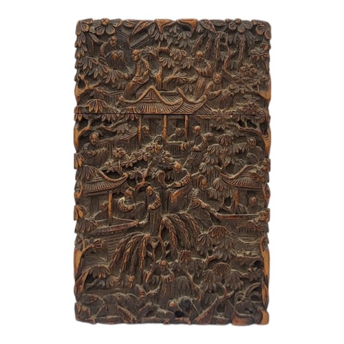 117 - A 19TH CENTURY CHINESE CARVED SANDALWOOD CALLING CARD CASE
Fine carved traditional landscape of figu... 