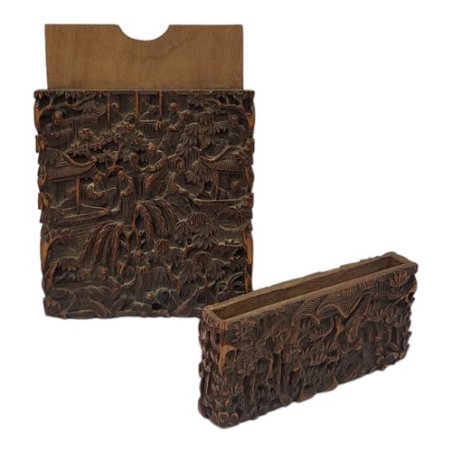 117 - A 19TH CENTURY CHINESE CARVED SANDALWOOD CALLING CARD CASE
Fine carved traditional landscape of figu... 