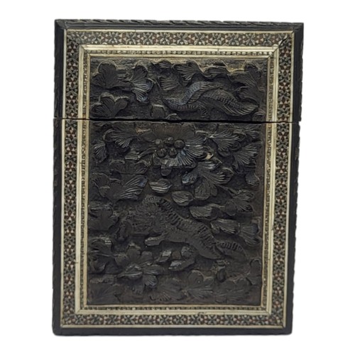 119 - A 19TH CENTURY ANGLO-INDIAN SANDALWOOD CALLING CARD CASE
Ebonised case with fine inlaid micromosaic ... 