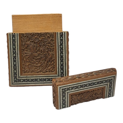 120 - A 19TH CENTURY ANGLO INDIAN SANDALWOOD CALLING CARD CASE
Having an inlaid micro mosaic border and fi... 