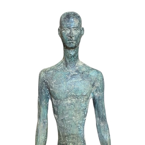 247 - AN UNUSUAL CONTEMPORARY BRONZE FIGURAL STATUE
Titled 'Reflection', two opposing elongated male figur... 