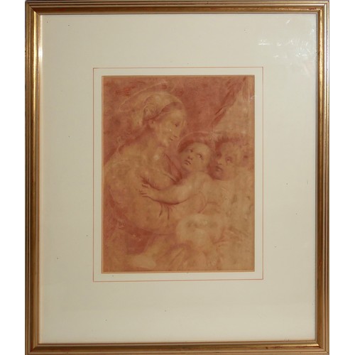 432 - AFTER RAPHAEL, 1483 - 1520, AN 18TH CENTURY RED CHALK GROUP PORTRAIT
Madonna and child with figure, ... 