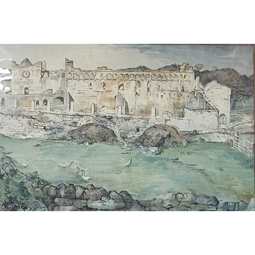 478 - MICHAEL BROCKWAY, 1919 - 1981, WATERCOLOUR 
Landscape, titled 'Ruins of Bishop's Palace St David's',... 