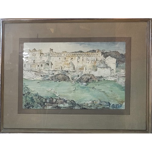 478 - MICHAEL BROCKWAY, 1919 - 1981, WATERCOLOUR 
Landscape, titled 'Ruins of Bishop's Palace St David's',... 