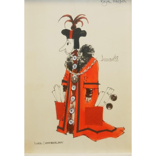 491 - UNKNOWN ARTIST (XX), MIXED MEDIA, TWO HAND DRAWN CARICATURES OF LORD CHAMBERLAIN AND A FRENCH OFFICE... 