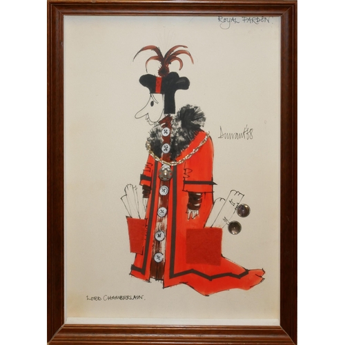 491 - UNKNOWN ARTIST (XX), MIXED MEDIA, TWO HAND DRAWN CARICATURES OF LORD CHAMBERLAIN AND A FRENCH OFFICE... 