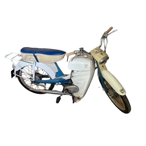 519 - A 1960’S NSU 49CC QUICKLY MOPED
With blue and white livery, cushioned leather seat, petrol, taxation... 