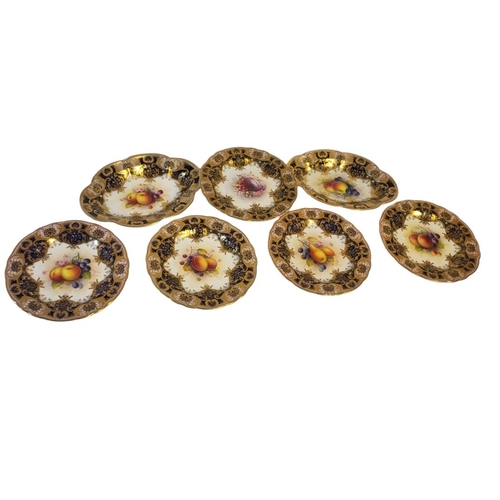 302 - A. SHUCK FOR ROYAL WORCESTER, A SEVEN PIECE PART DESSERT SERVICE 
Painted with fallen fruit, compris... 