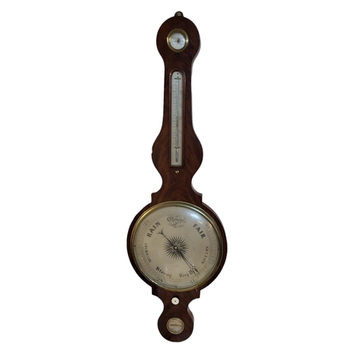 544 - F. RONCETTI OF MANCHESTER, A LARGE 19TH CENTURY FLAME MAHOGANY WHEEL BAROMETER
With engraved silvere... 