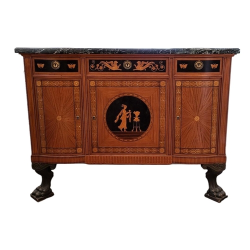 545 - AN ITALIAN SATINWOOD AND MARQUETRY INLAID NEOCLASSICAL INSPIRED SIDE CABINET The green marble top ab... 